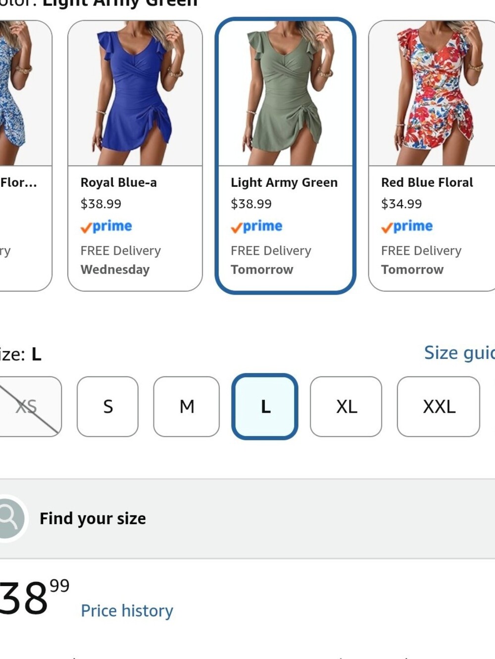 NWT Aidonger Army Green One-Piece Ruffle Swim Dress Tummy Control - XL - Picture 9 of 10